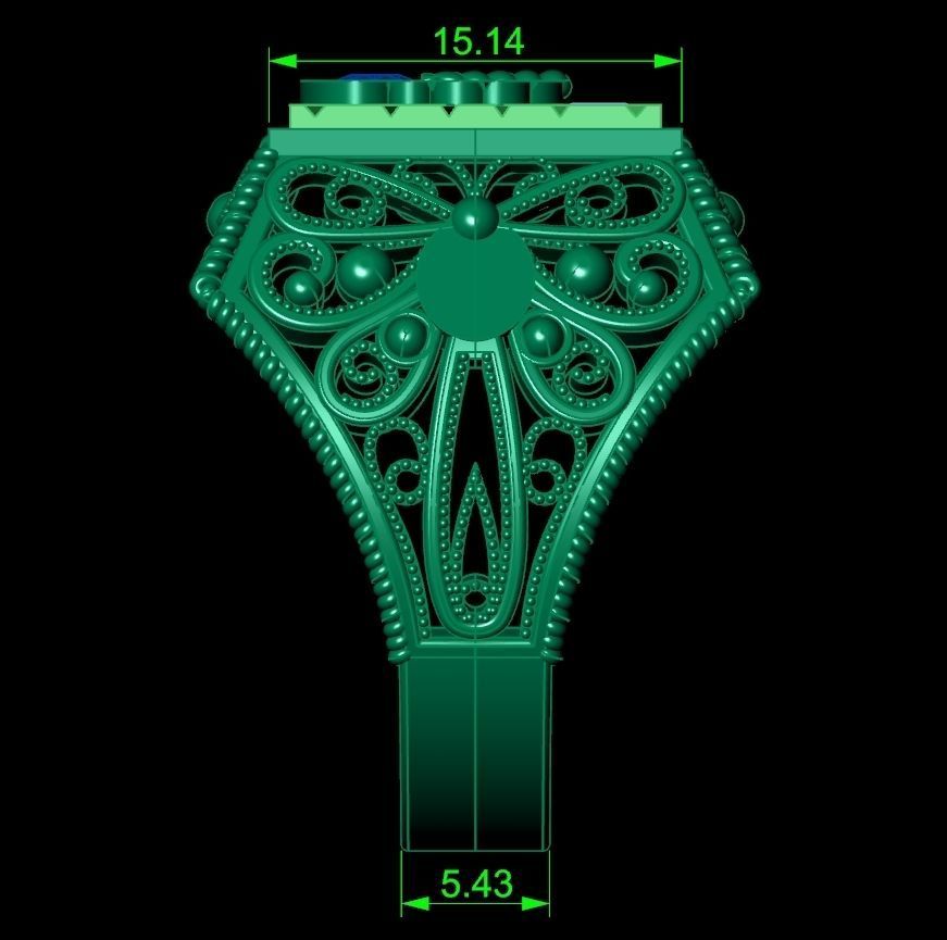 mens signet ring with a crown and patterns on the sides  901 3D print model_8