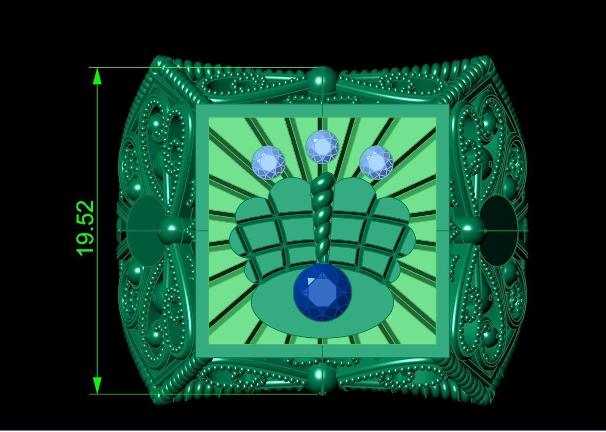 mens signet ring with a crown and patterns on the sides  901 3D print model_7