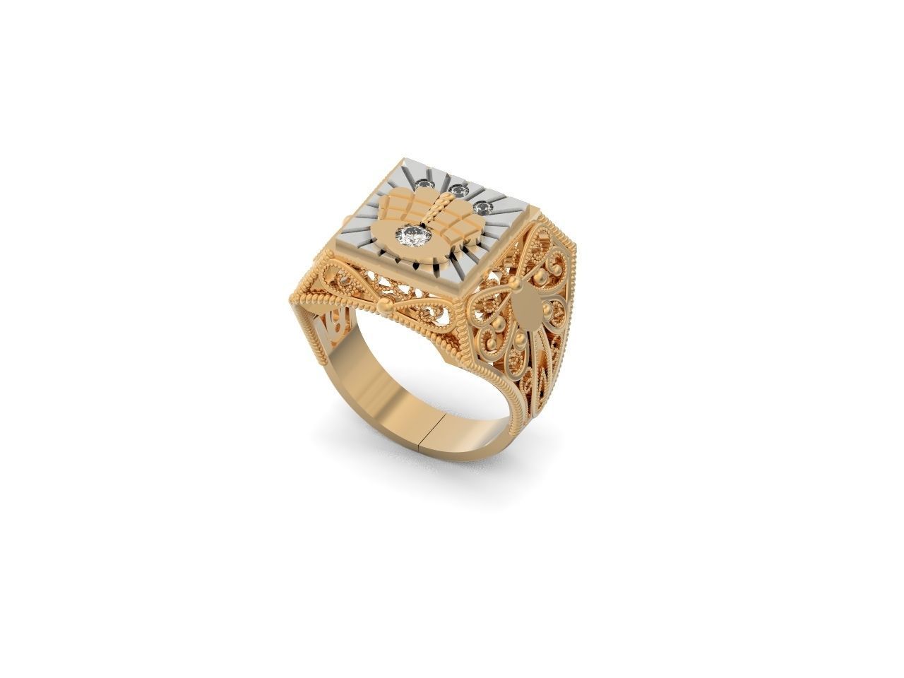 mens signet ring with a crown and patterns on the sides  901 3D print model_13