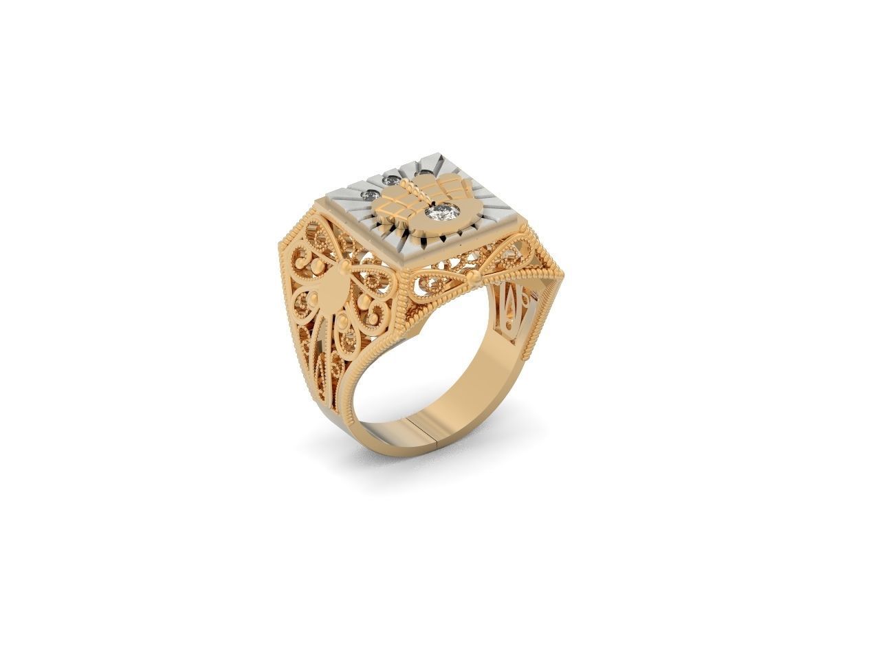 mens signet ring with a crown and patterns on the sides  901 3D print model_16