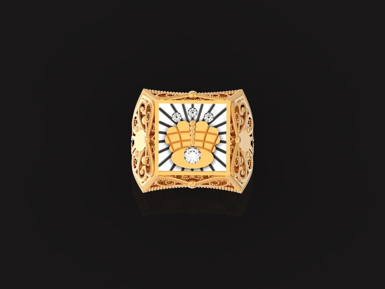 mens signet ring with a crown and patterns on the sides  901 3D print model_32