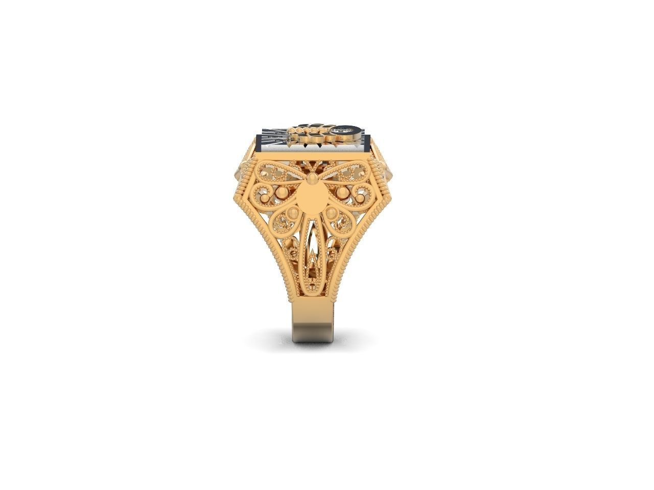 mens signet ring with a crown and patterns on the sides  901 3D print model_17