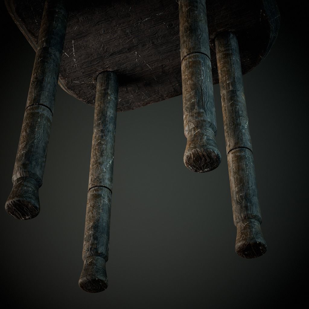 Dirty Old Stool Low-poly 3D model_3