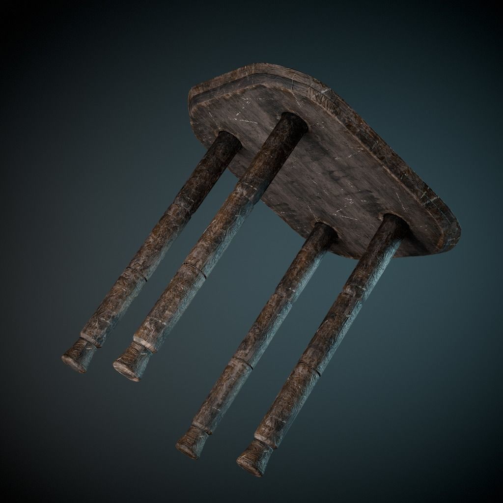 Dirty Old Stool Low-poly 3D model_2