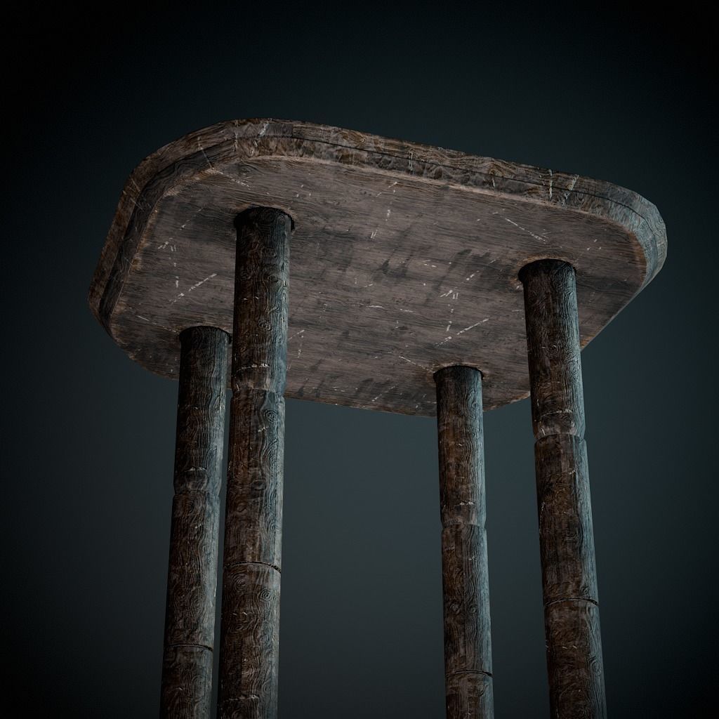 Dirty Old Stool Low-poly 3D model_1