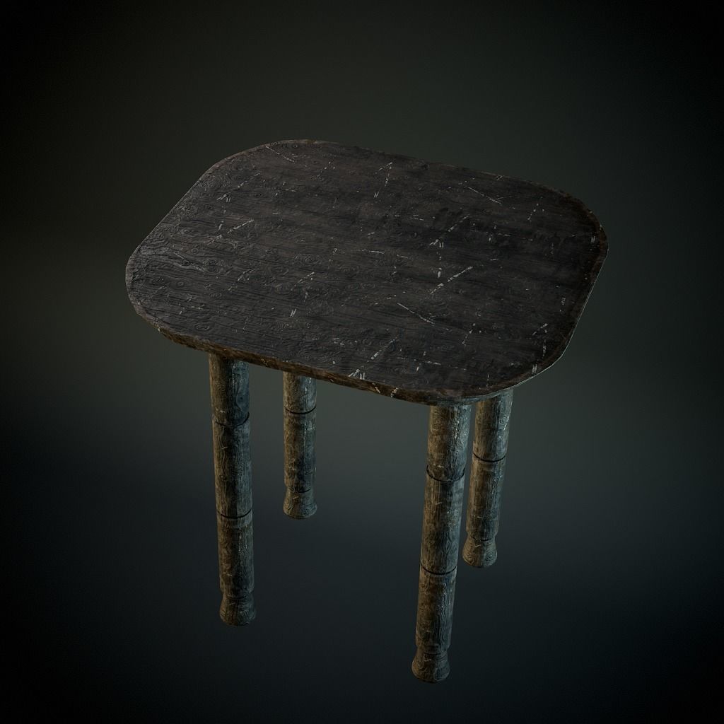 Dirty Old Stool Low-poly 3D model_5
