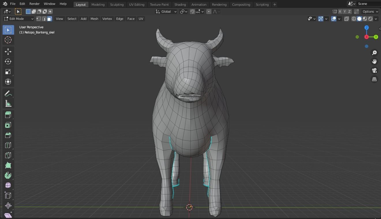 Cow base mesh Low-poly 3D model_2