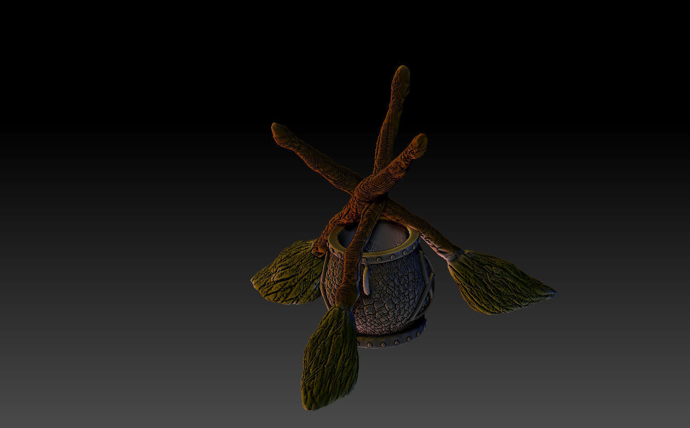 WITCHCRAFT STANDING BROOMS AND CAULDRON 3D print model_3