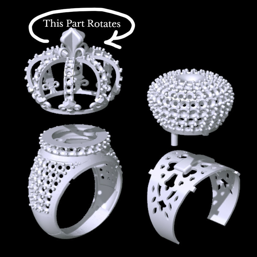 Rotating Crown Ring 3D print model_5