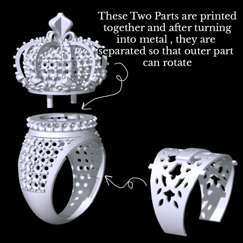 Rotating Crown Ring 3D print model_6