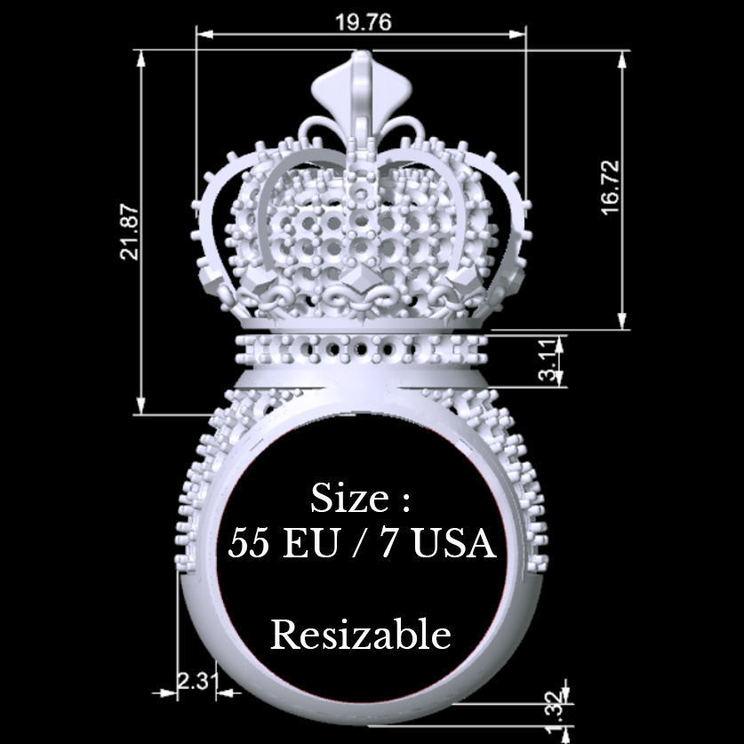 Rotating Crown Ring 3D print model_8