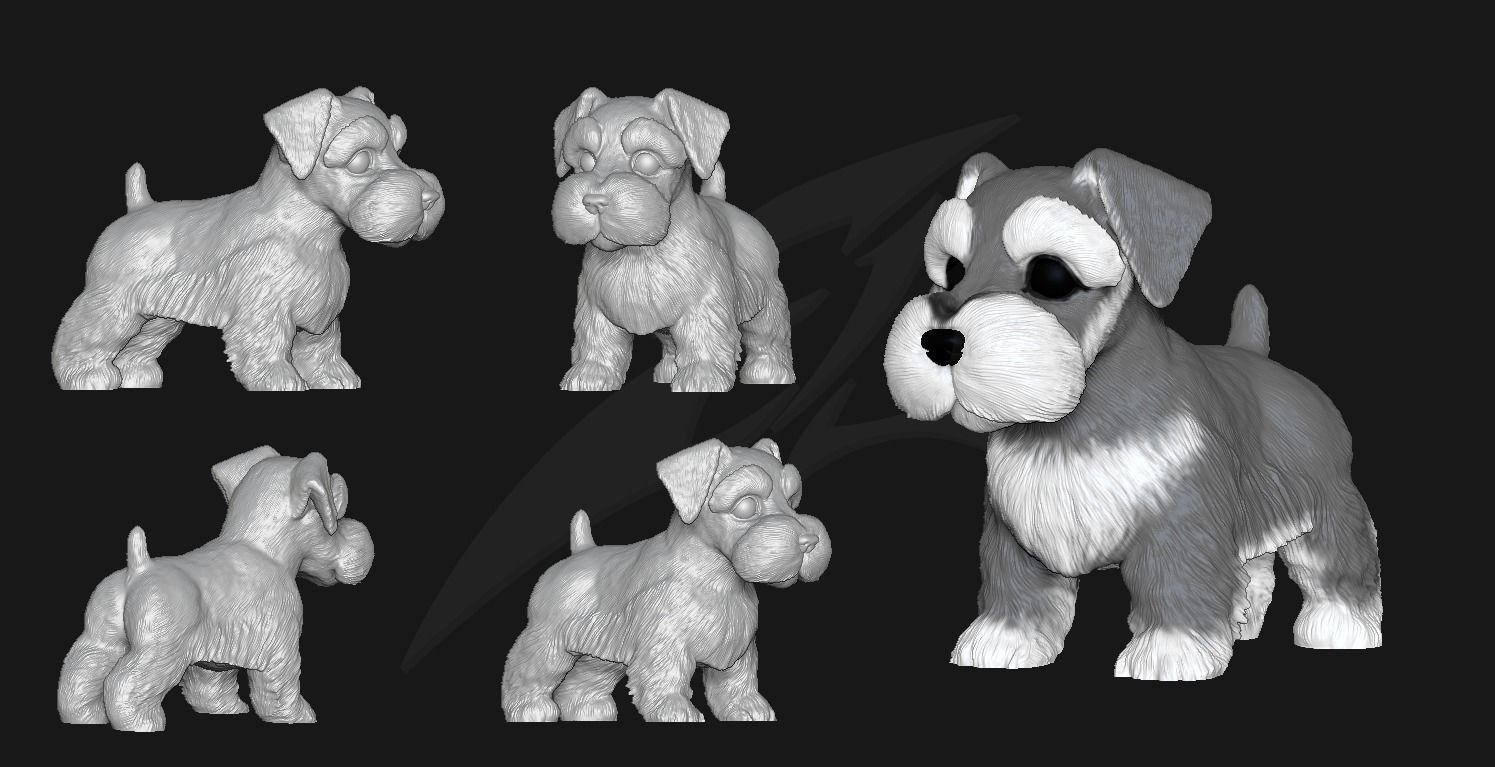 Cute Puppy Schnauzer STL and VRML 3D print model_4