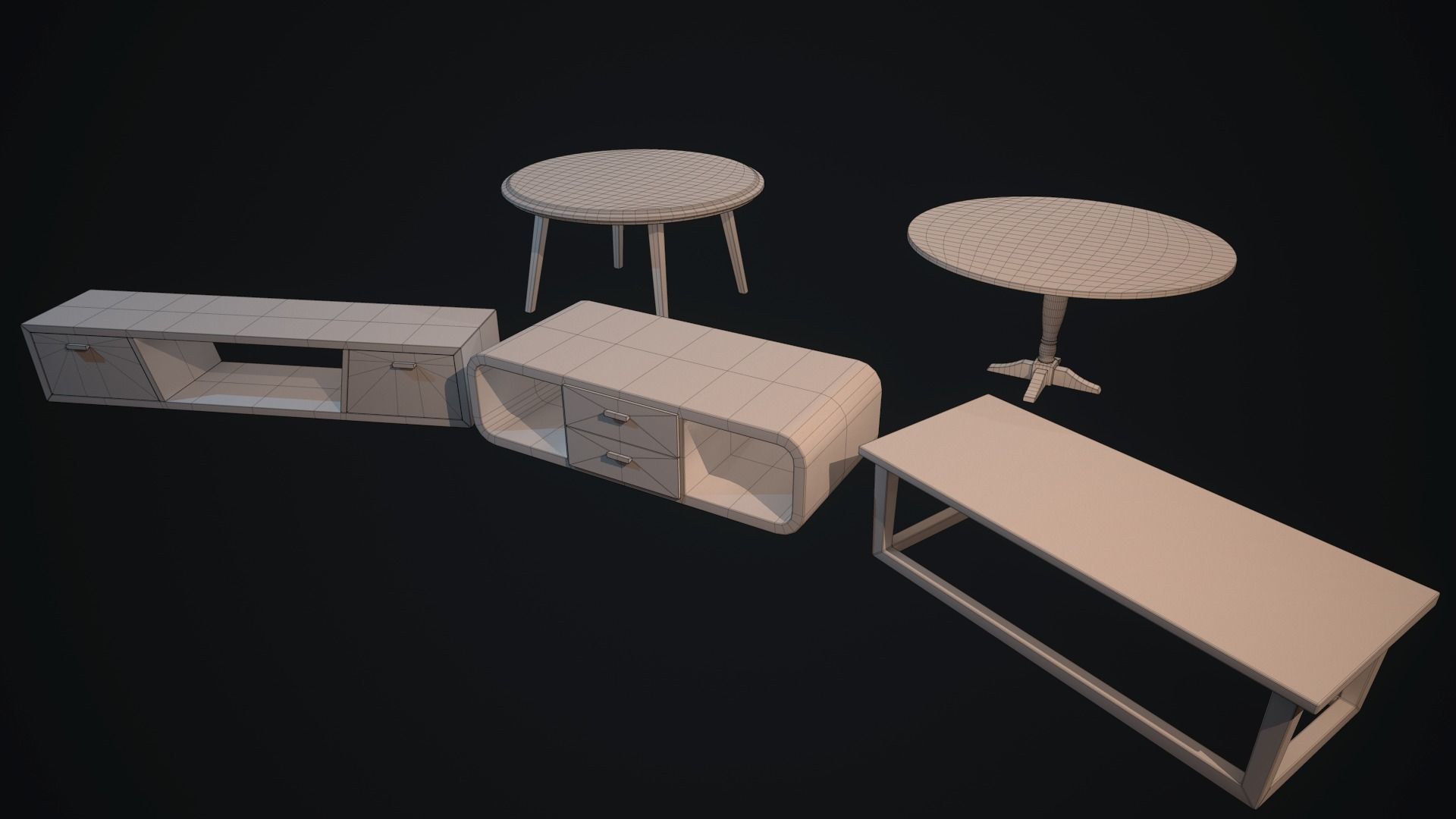 Tables set PBR Low-poly 3D model_5