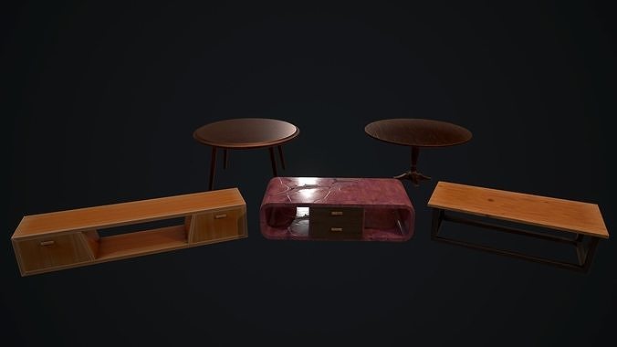 Tables set PBR Low-poly 3D model