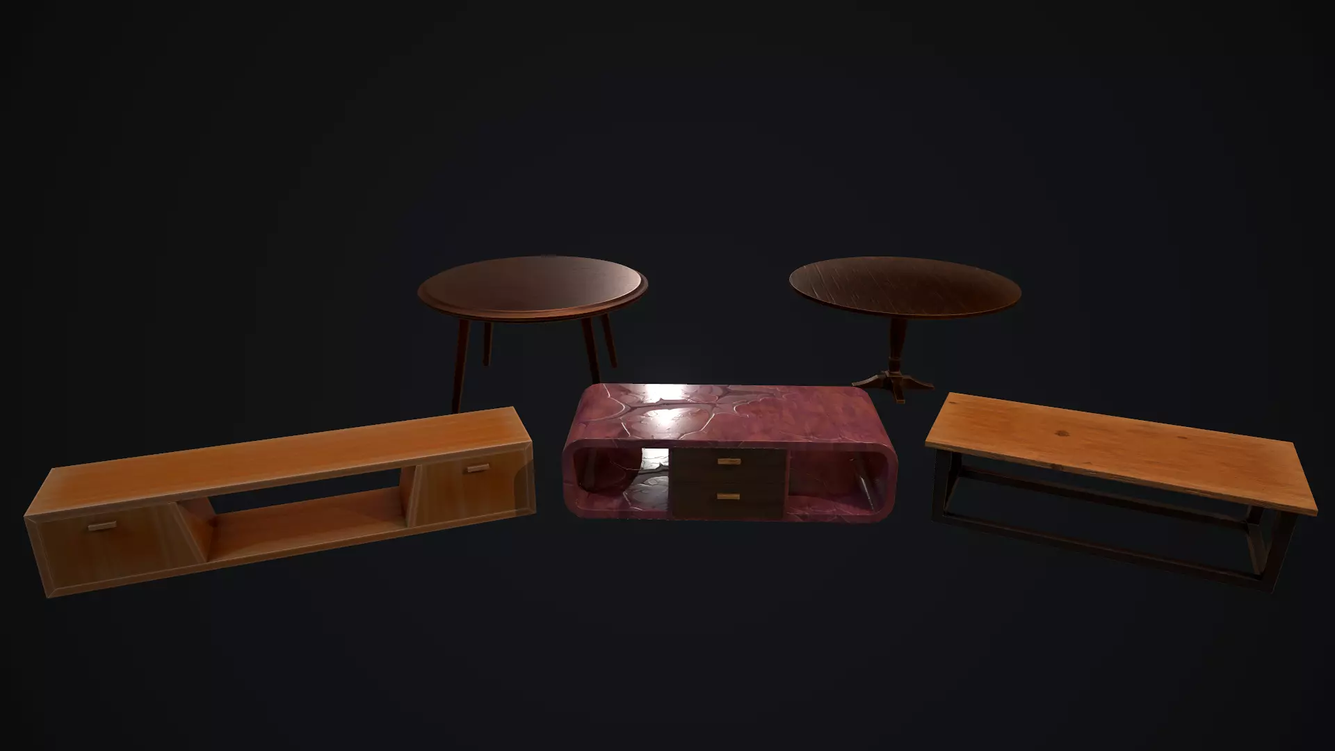 Tables set PBR Low-poly 3D model_0