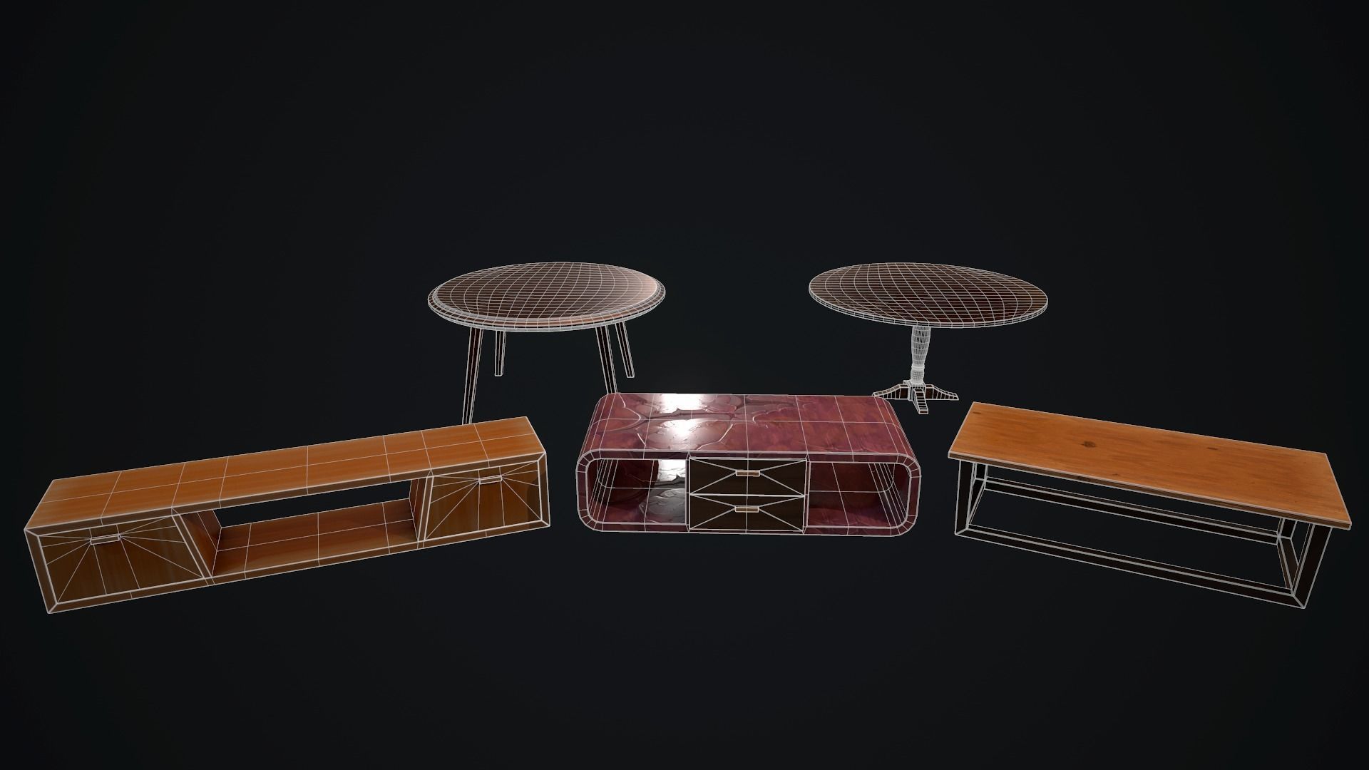 Tables set PBR Low-poly 3D model_2