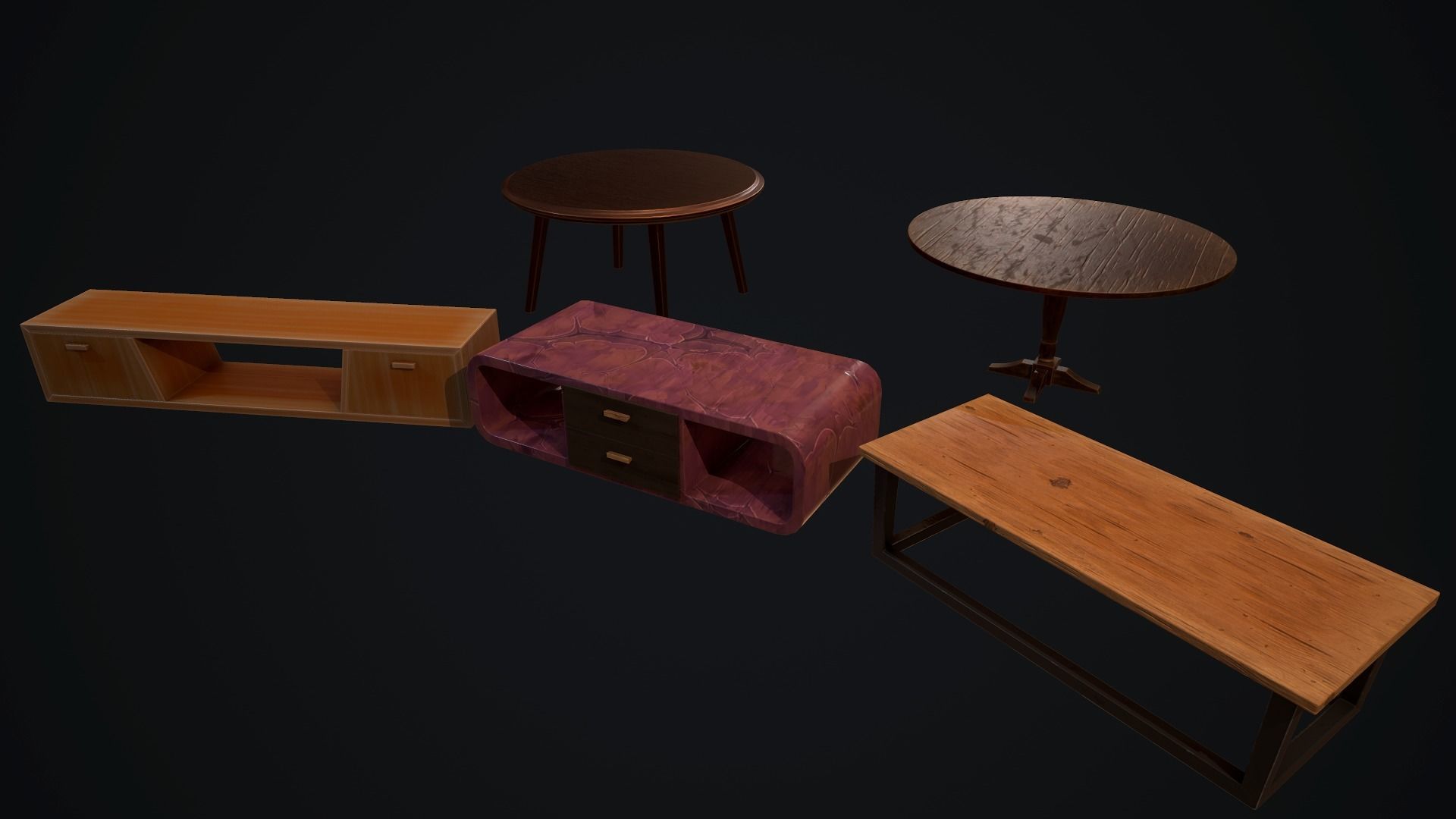 Tables set PBR Low-poly 3D model_3