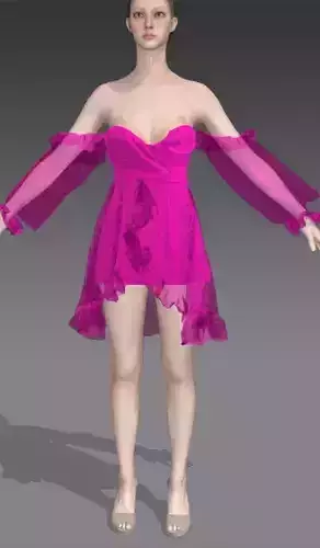 Dress sugar pink ruffled detail  Low-poly 3D model