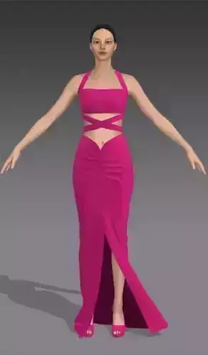 Dress cross strap belt pink color skirt elastic