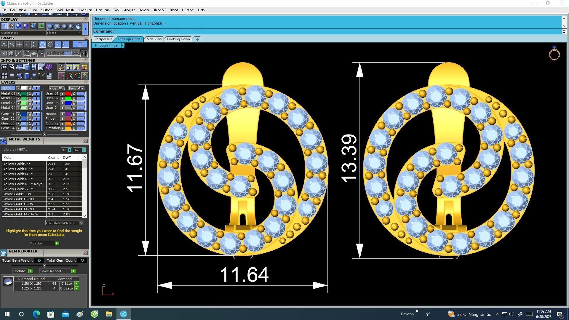 5952 vietnamese diamond earrings  3D print model_6