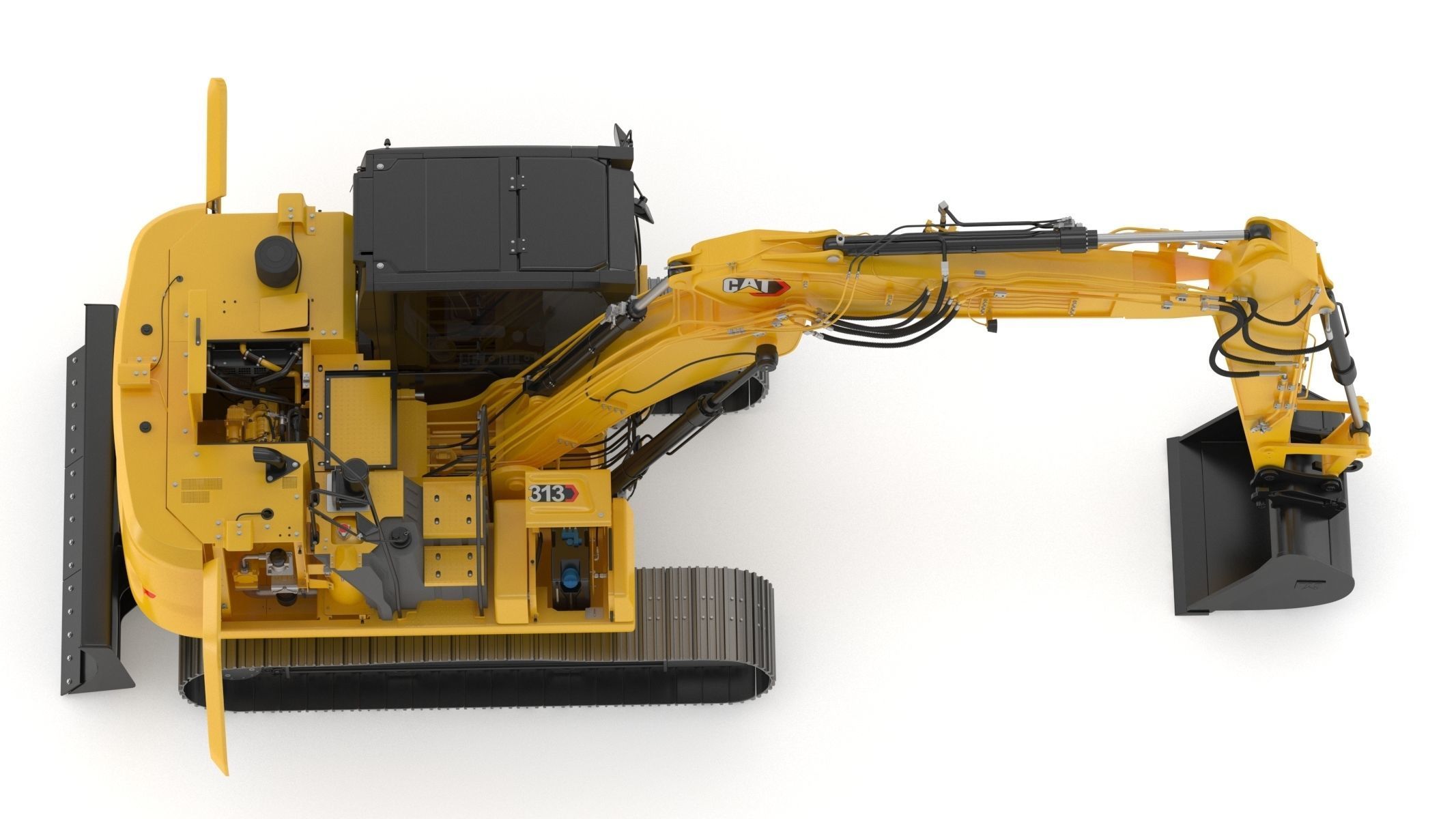 Cat 313 Excavator Triple Arm 3D model_11