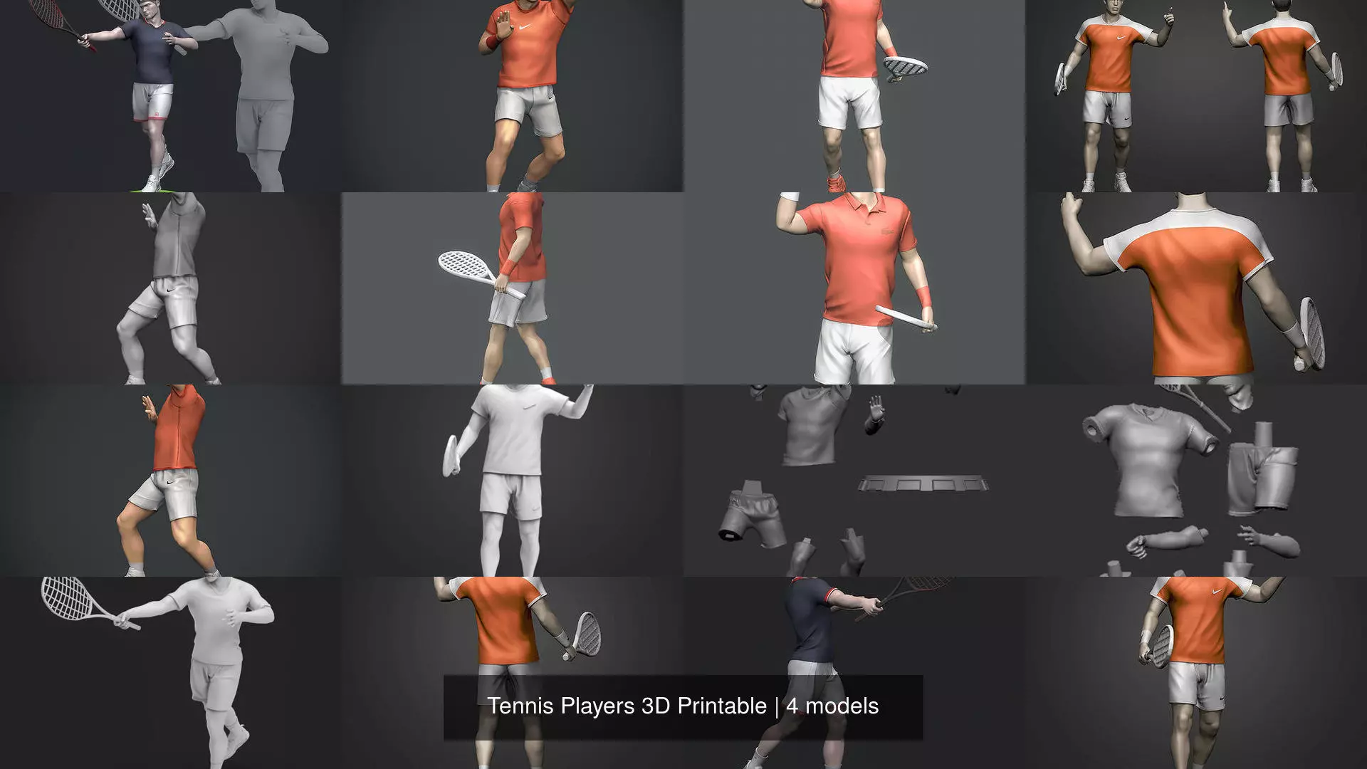 Tennis Players 3D Printable 3D Model Collection_0
