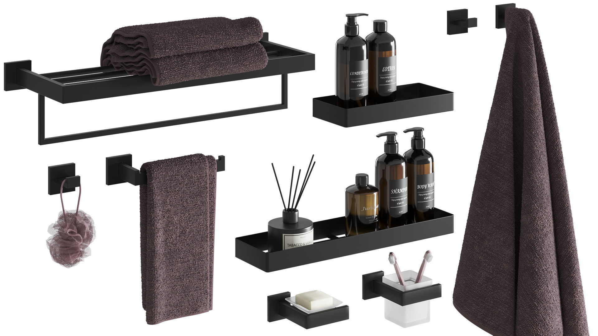 Bathroom Accessories set 3D model_4