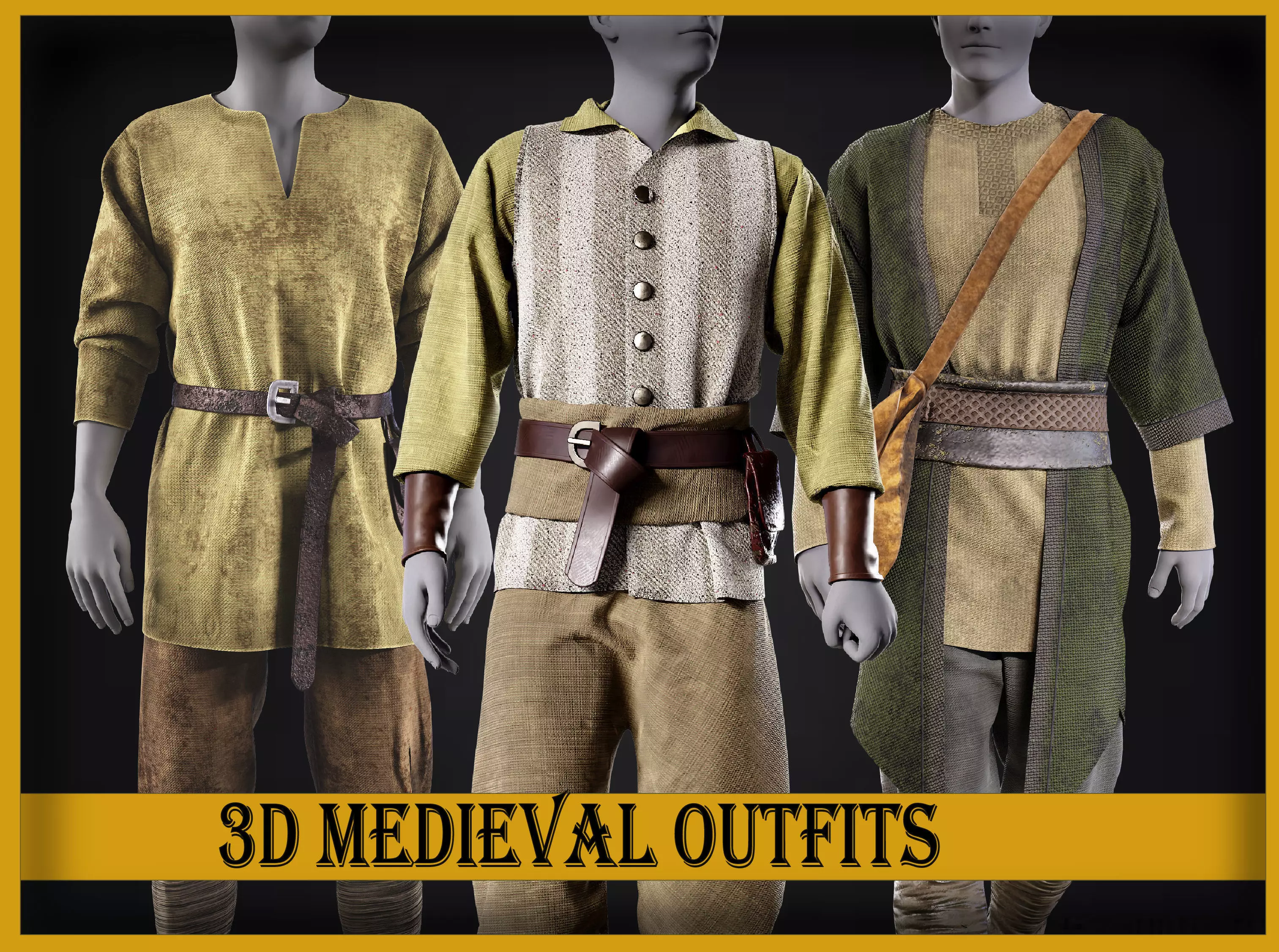 3D medieval outfits farmer character clothing 3D model_0