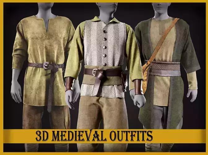 3D medieval outfits farmer character clothing 3D model
