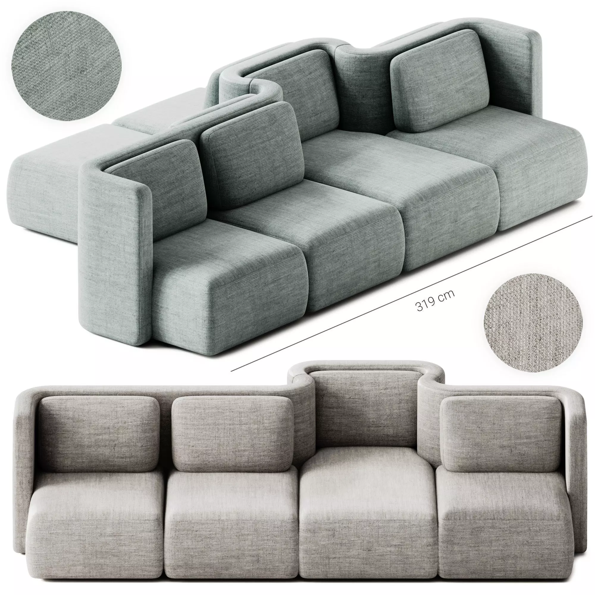GALA Modular fabric sofa Composition 4 by Saba Italia 3D model_0