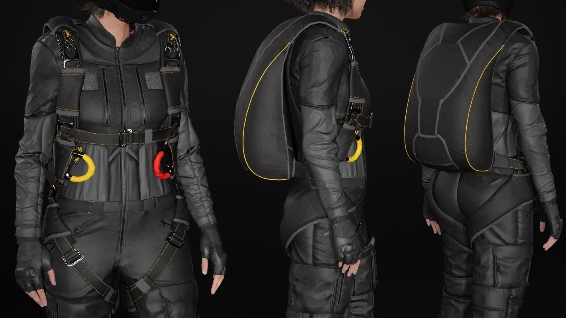 Mens and Womens Skydiving Uniforms - Modular - Rigged 3D Model Collection_36