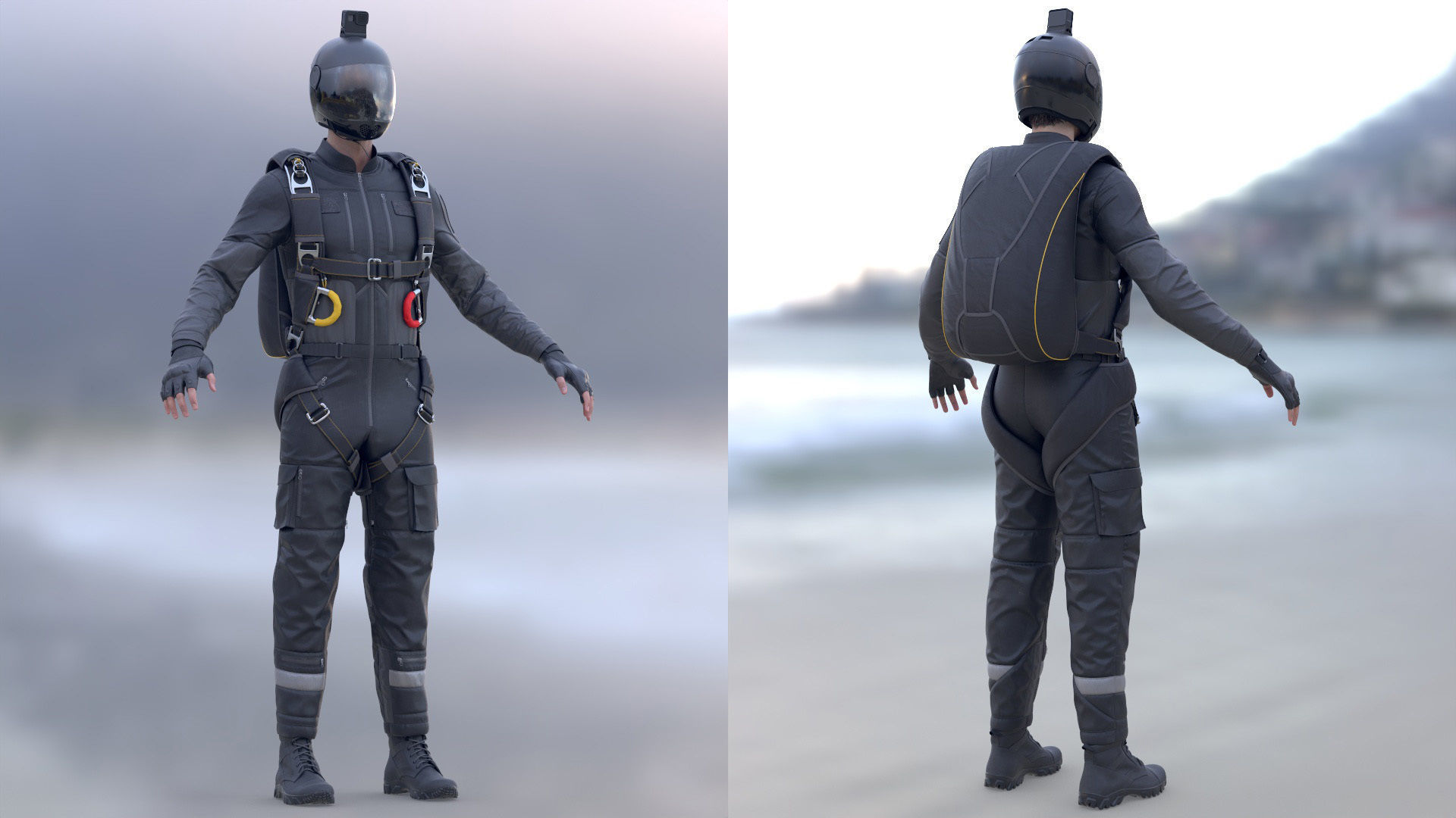 Mens and Womens Skydiving Uniforms - Modular - Rigged 3D Model Collection_6