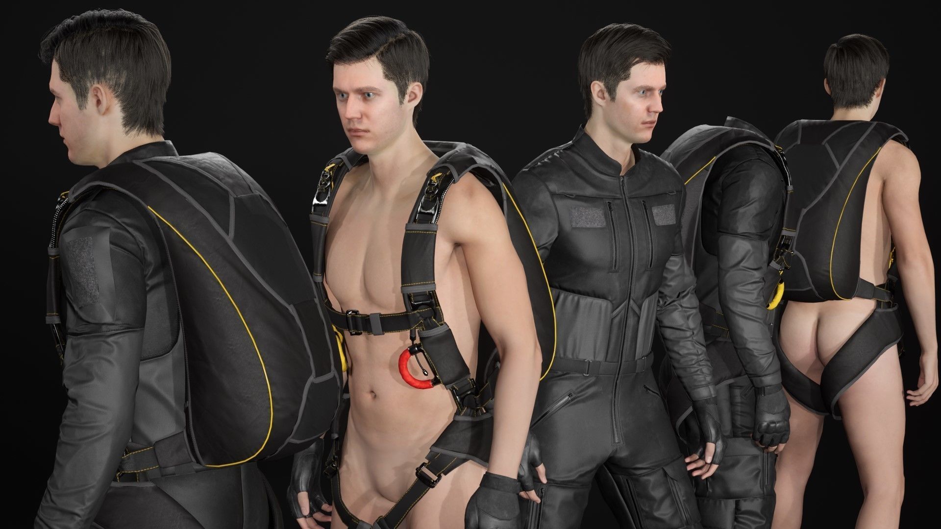 Mens and Womens Skydiving Uniforms - Modular - Rigged 3D Model Collection_33