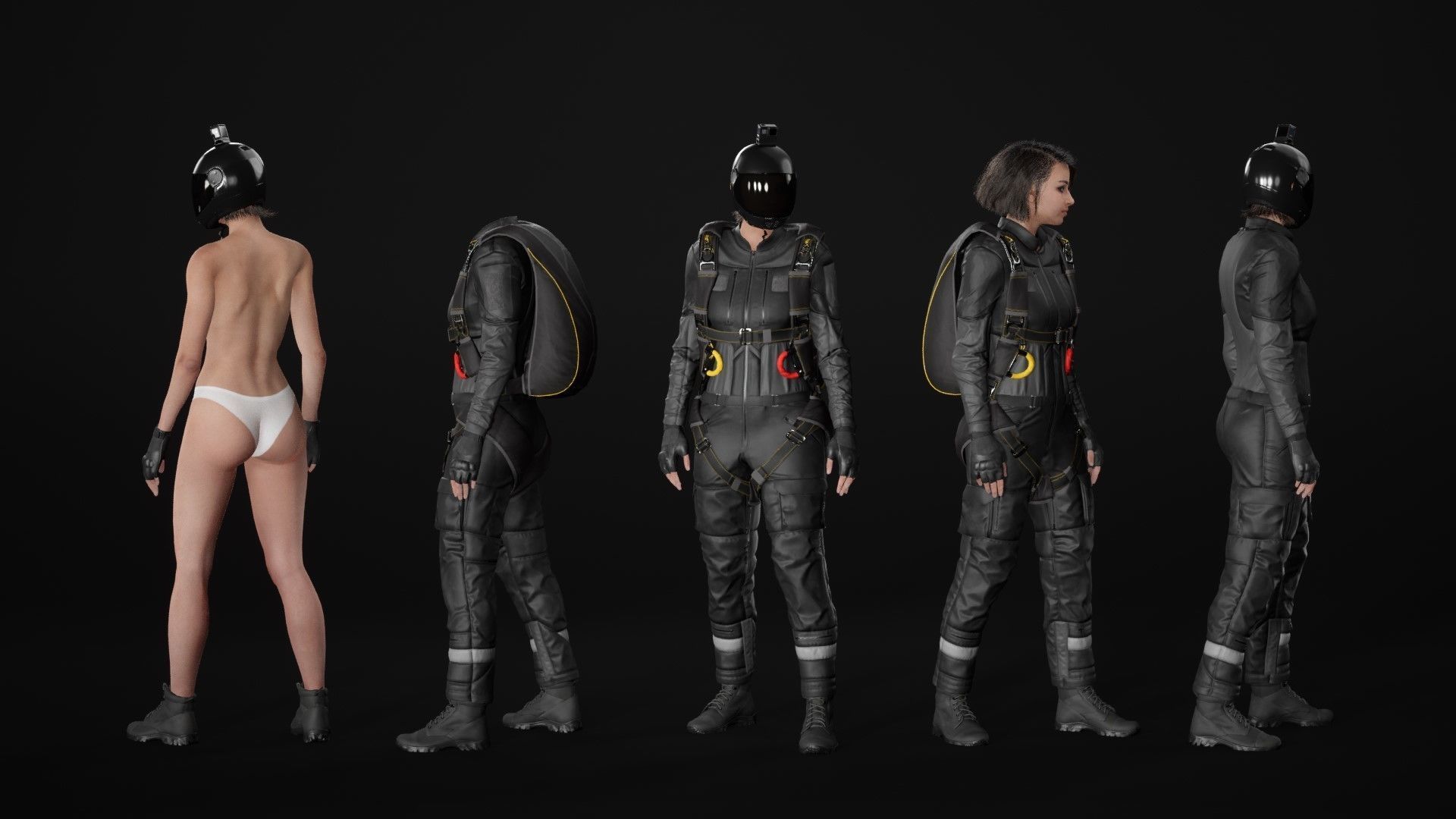 Mens and Womens Skydiving Uniforms - Modular - Rigged 3D Model Collection_25