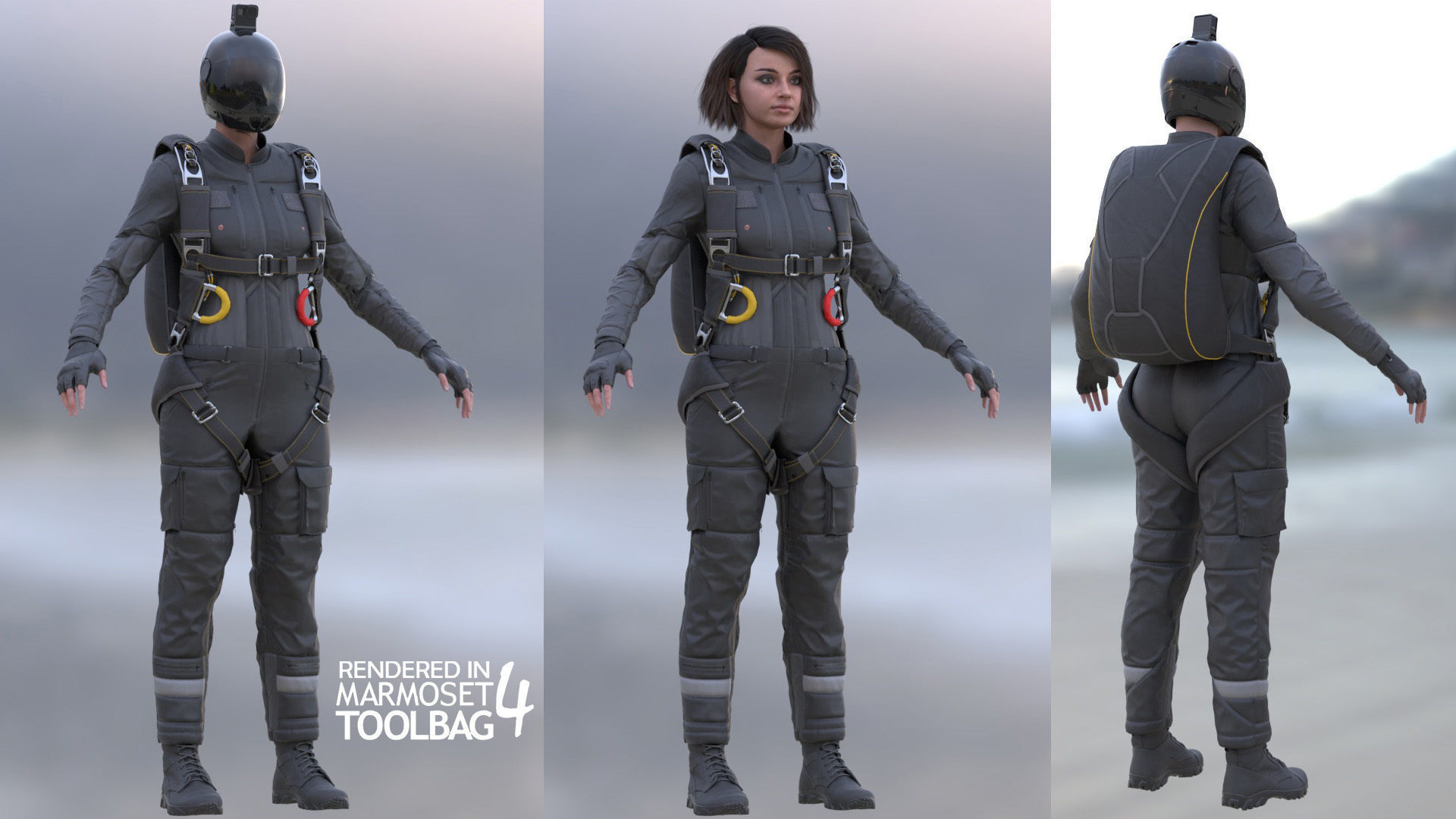 Mens and Womens Skydiving Uniforms - Modular - Rigged 3D Model Collection_7