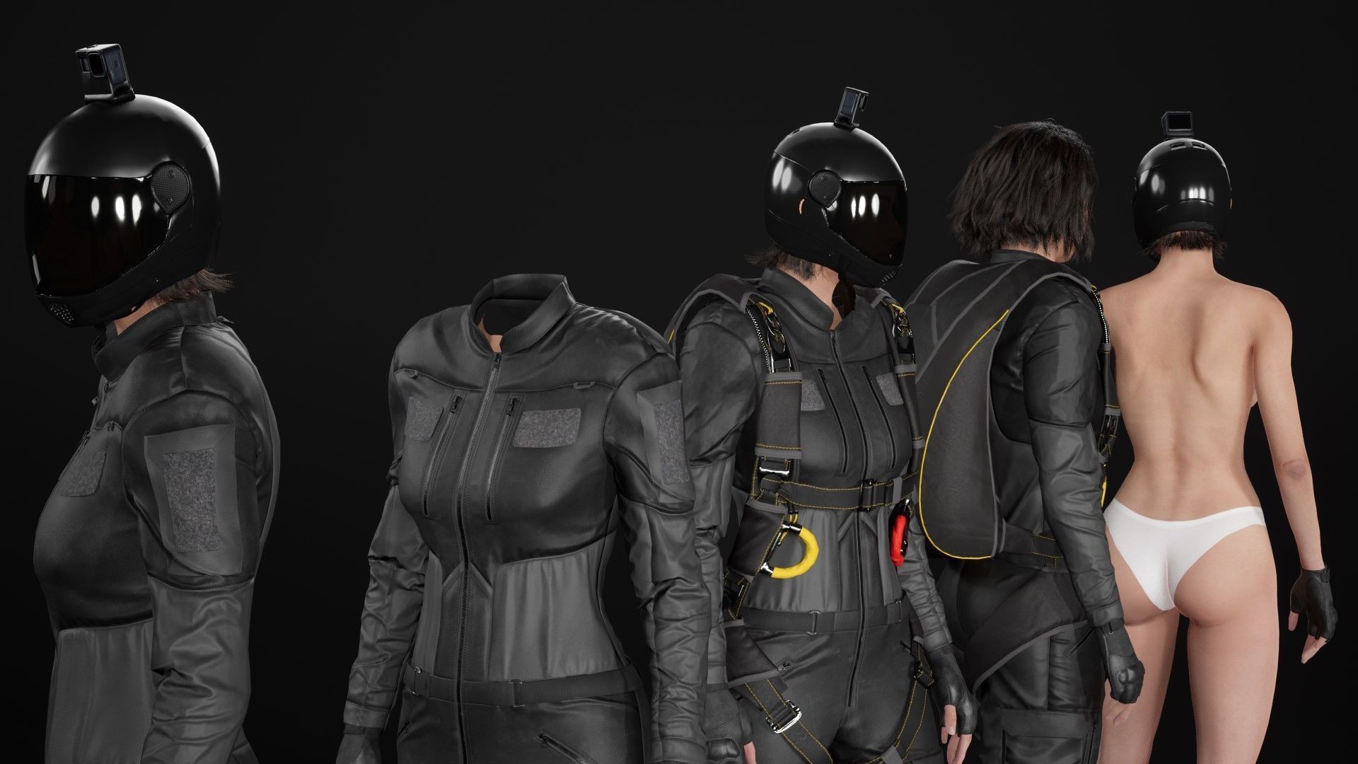 Mens and Womens Skydiving Uniforms - Modular - Rigged 3D Model Collection_34