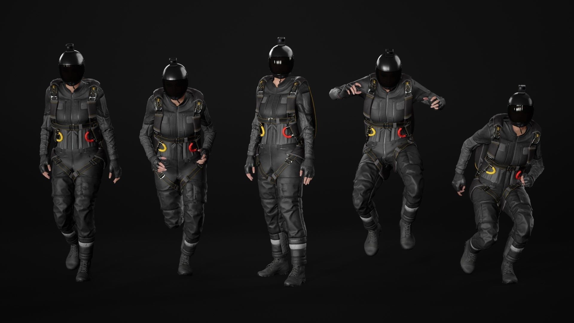 Mens and Womens Skydiving Uniforms - Modular - Rigged 3D Model Collection_28