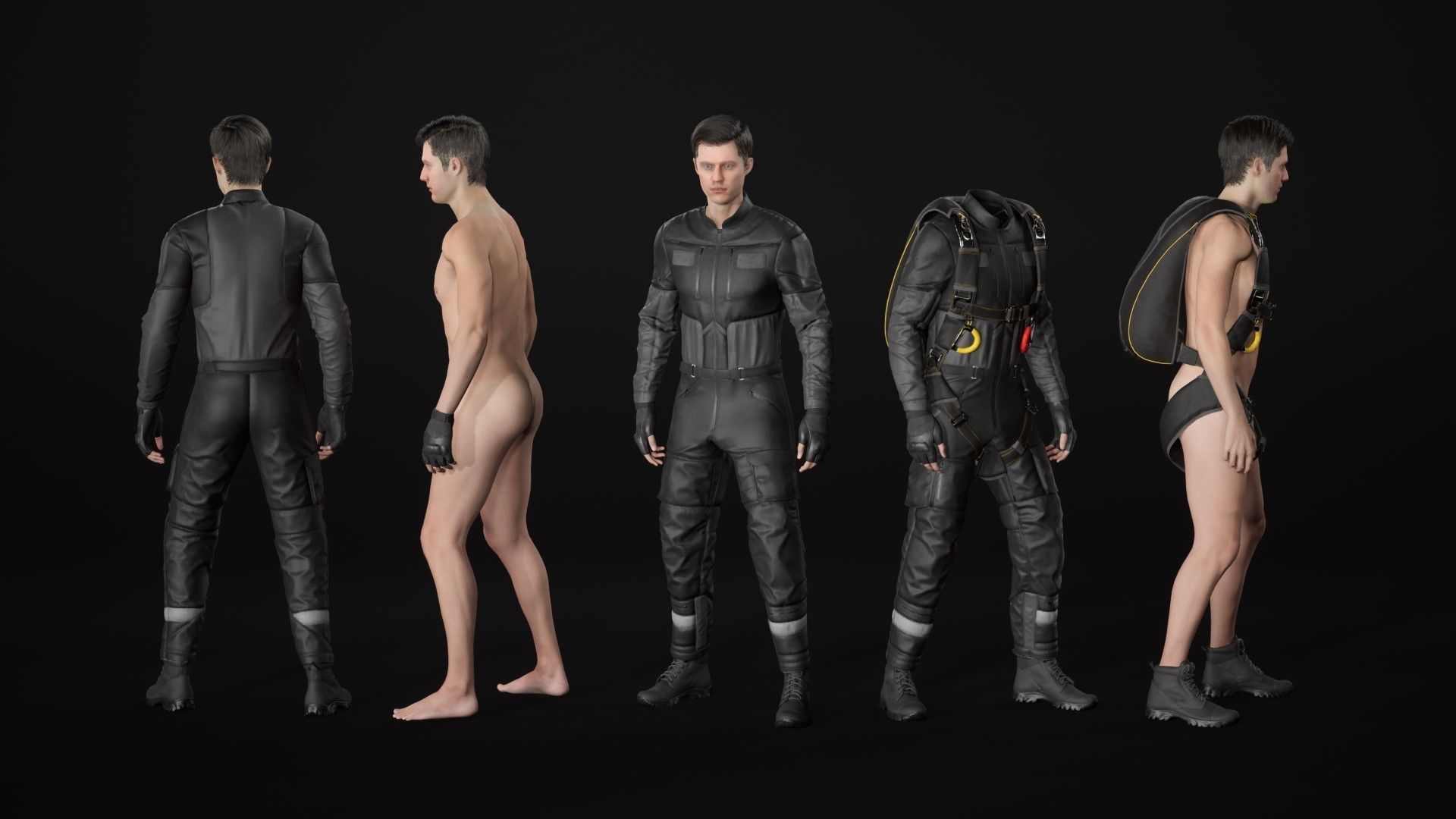 Mens and Womens Skydiving Uniforms - Modular - Rigged 3D Model Collection_24