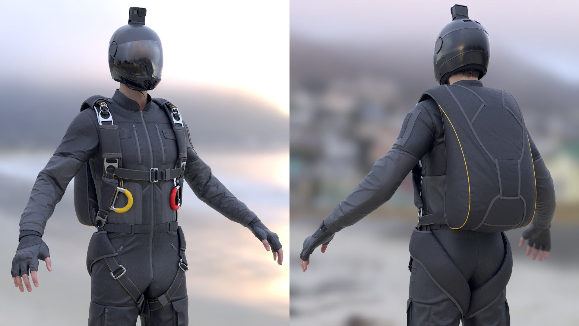 Mens and Womens Skydiving Uniforms - Modular - Rigged 3D Model Collection_10