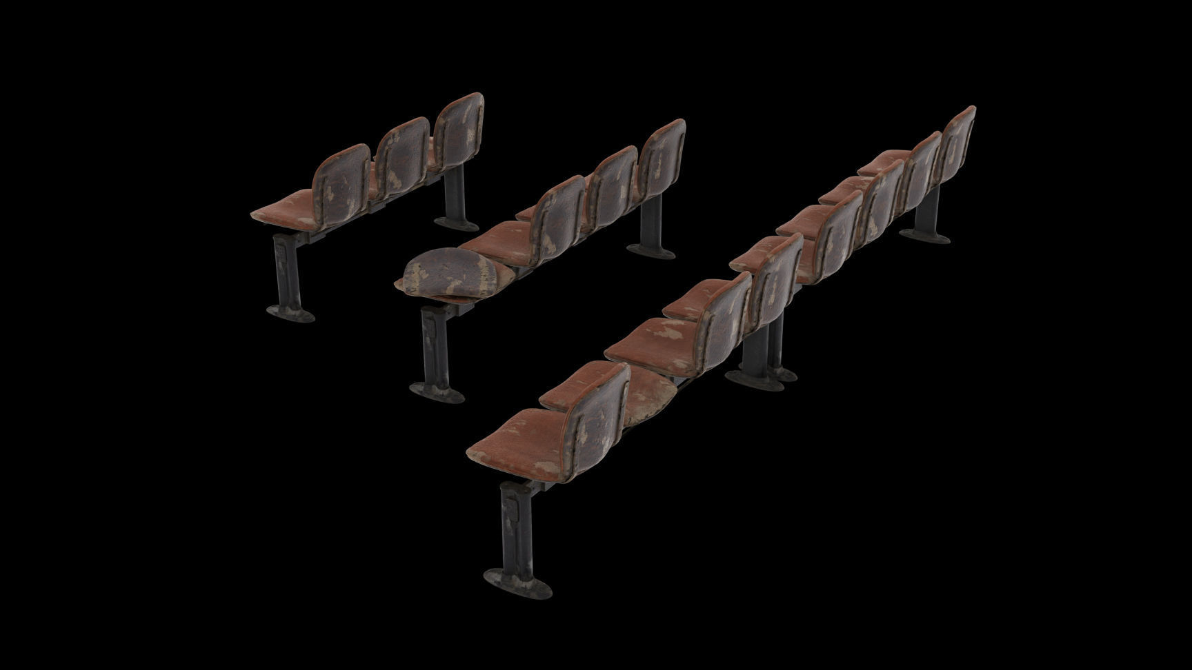 Waiting Room Chairs Abandoned Low-poly 3D model_2