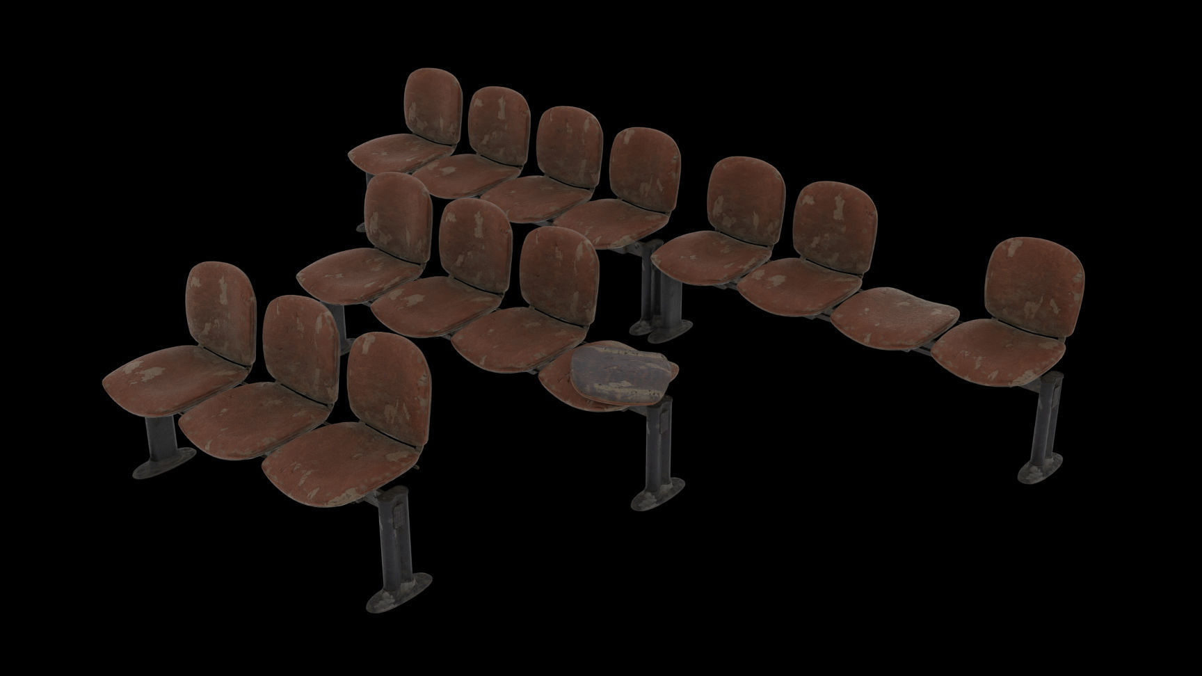 Waiting Room Chairs Abandoned Low-poly 3D model_1