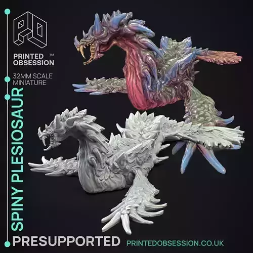 Spiny Plesiosaur - 3D Printable TTRPG - PRESUPPORTED - 32mm 3D print model