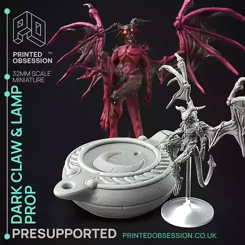 Dark Claw and Lamp - 3D Printable TTRPG - PRESUPPORTED - 32mm