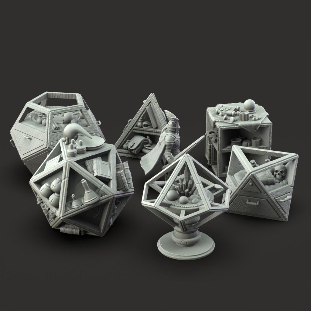 Desk and Dice Shelves - 3D Printable TTRPG - PRESUPPORTED - 32mm 3D print model_12