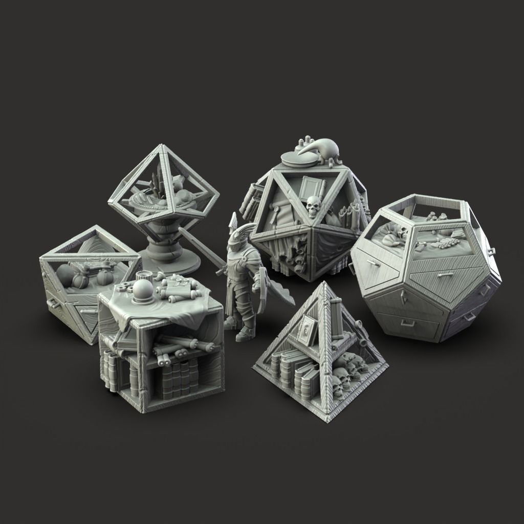 Desk and Dice Shelves - 3D Printable TTRPG - PRESUPPORTED - 32mm 3D print model_7
