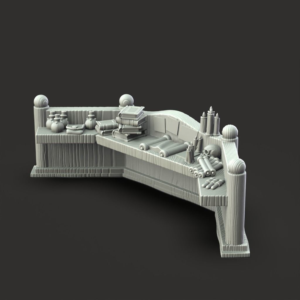 Desk and Dice Shelves - 3D Printable TTRPG - PRESUPPORTED - 32mm 3D print model_3