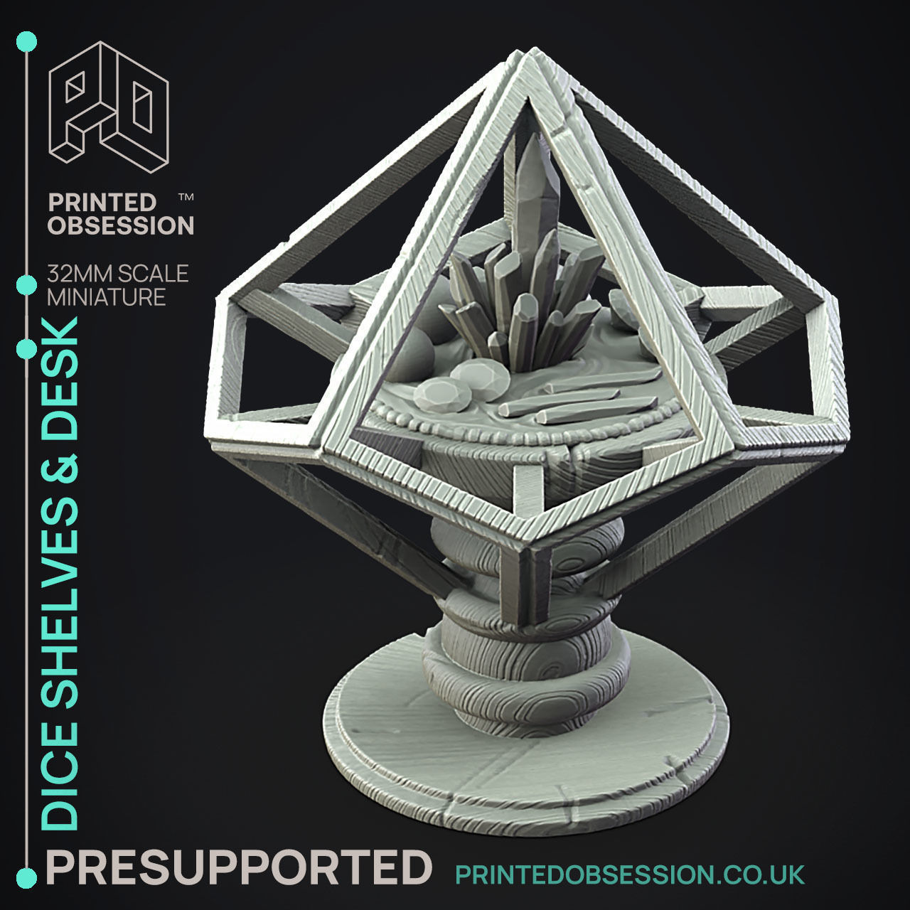 Desk and Dice Shelves - 3D Printable TTRPG - PRESUPPORTED - 32mm 3D print model_22