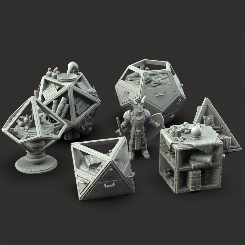 Desk and Dice Shelves - 3D Printable TTRPG - PRESUPPORTED - 32mm 3D print model_10