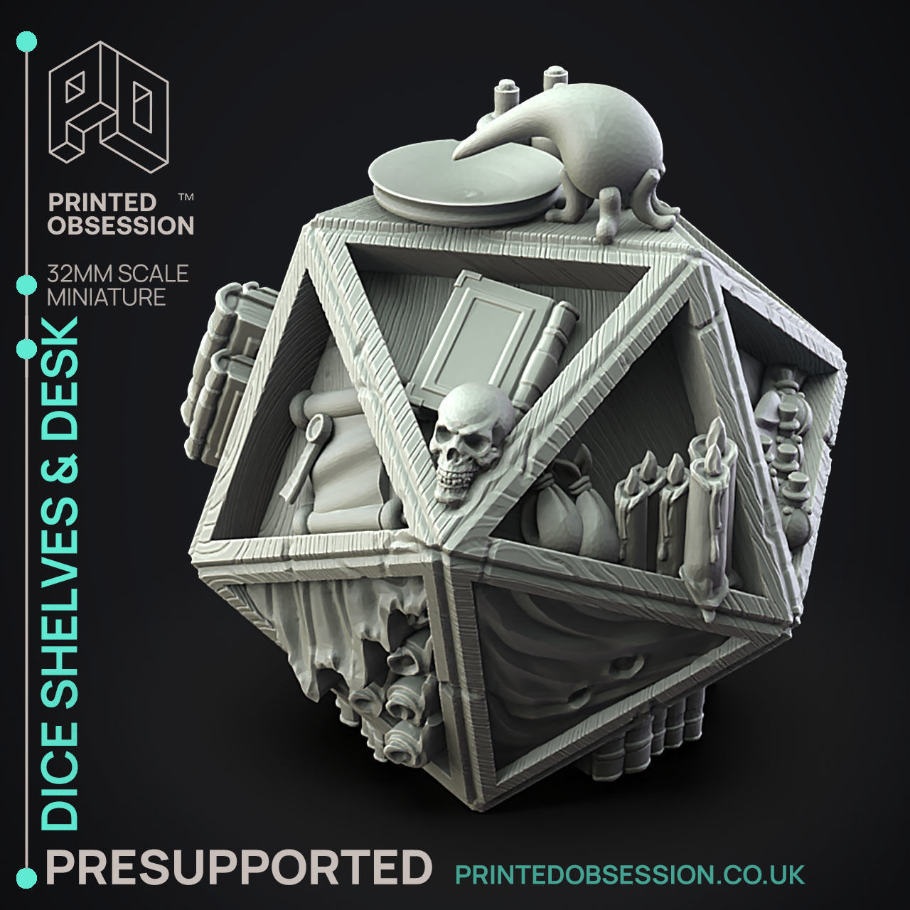 Desk and Dice Shelves - 3D Printable TTRPG - PRESUPPORTED - 32mm 3D print model_2