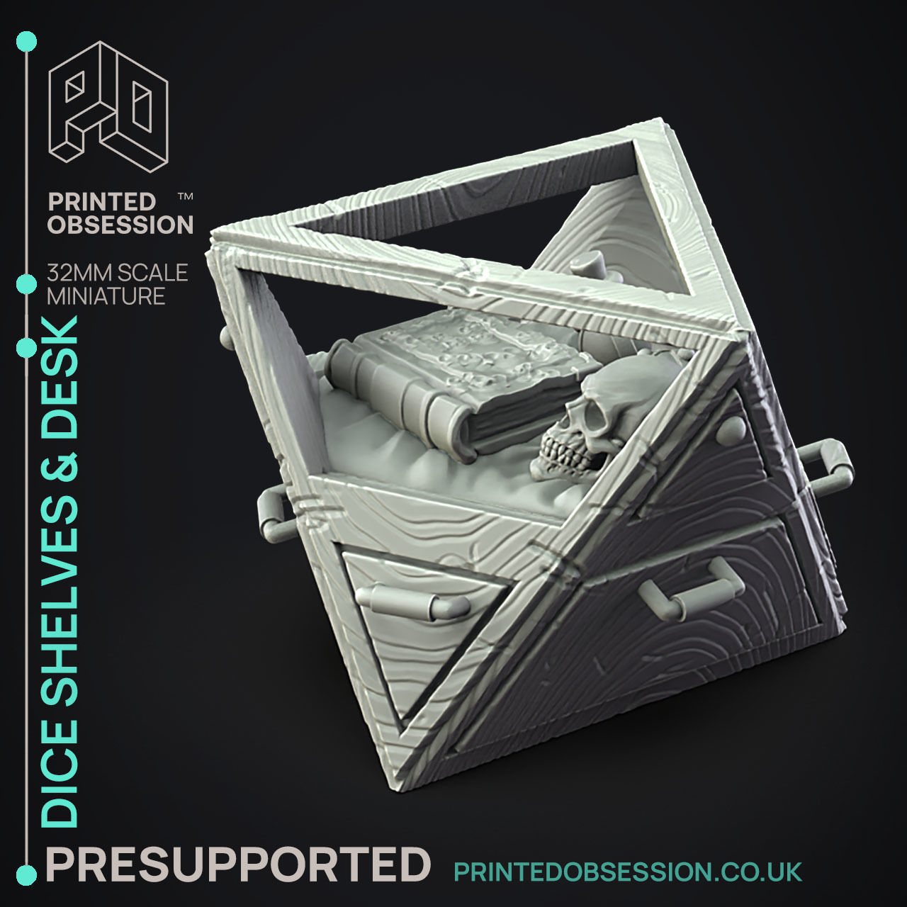 Desk and Dice Shelves - 3D Printable TTRPG - PRESUPPORTED - 32mm 3D print model_23